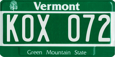 VT license plate KOX072