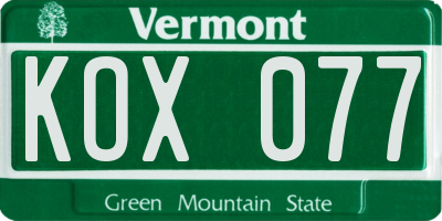 VT license plate KOX077