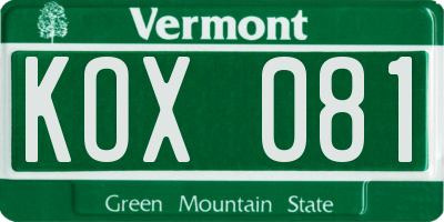 VT license plate KOX081