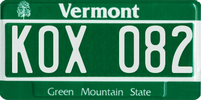 VT license plate KOX082