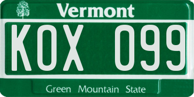 VT license plate KOX099