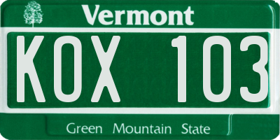 VT license plate KOX103