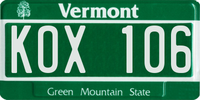 VT license plate KOX106