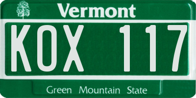 VT license plate KOX117