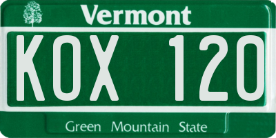 VT license plate KOX120