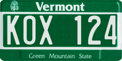 VT license plate KOX124