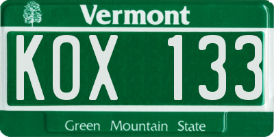 VT license plate KOX133