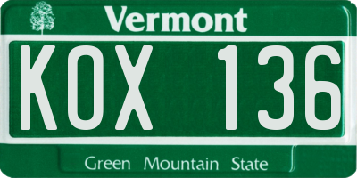VT license plate KOX136