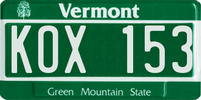 VT license plate KOX153