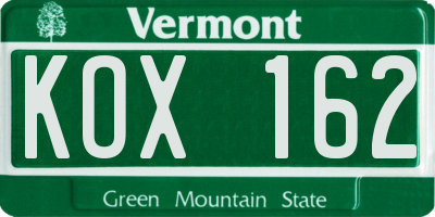 VT license plate KOX162