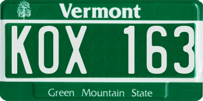 VT license plate KOX163