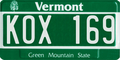VT license plate KOX169