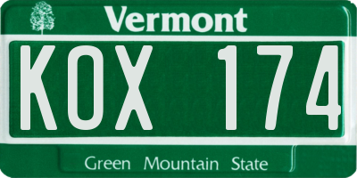 VT license plate KOX174