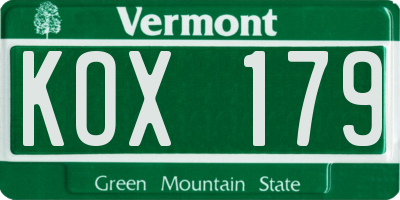 VT license plate KOX179