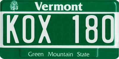 VT license plate KOX180