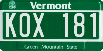 VT license plate KOX181
