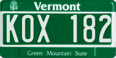 VT license plate KOX182