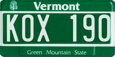 VT license plate KOX190