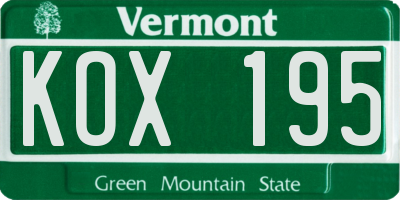 VT license plate KOX195
