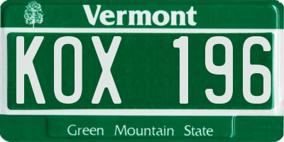 VT license plate KOX196
