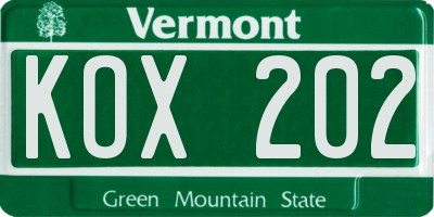 VT license plate KOX202