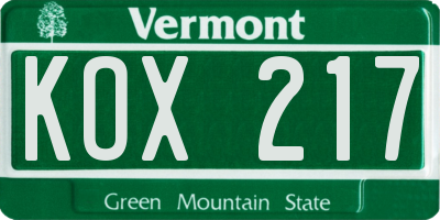 VT license plate KOX217