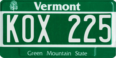 VT license plate KOX225