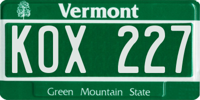 VT license plate KOX227