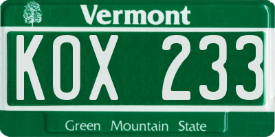 VT license plate KOX233