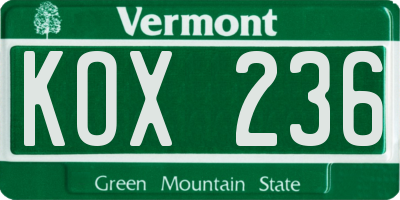 VT license plate KOX236