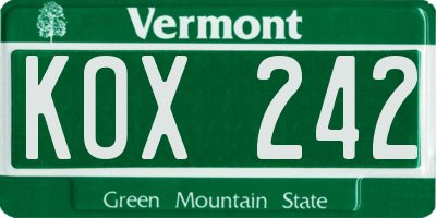 VT license plate KOX242