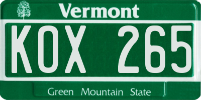 VT license plate KOX265