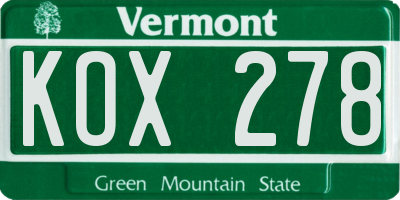 VT license plate KOX278