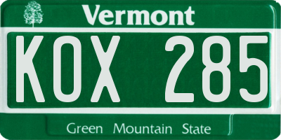 VT license plate KOX285