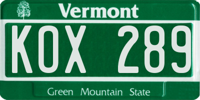 VT license plate KOX289