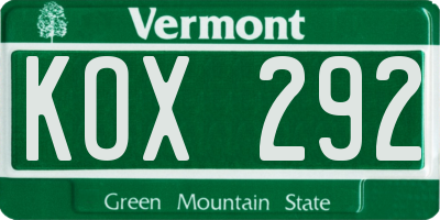 VT license plate KOX292