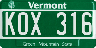VT license plate KOX316