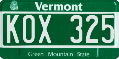 VT license plate KOX325
