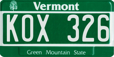 VT license plate KOX326