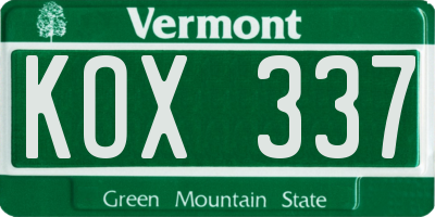 VT license plate KOX337