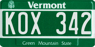 VT license plate KOX342