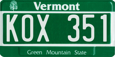 VT license plate KOX351