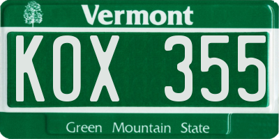 VT license plate KOX355