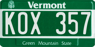 VT license plate KOX357