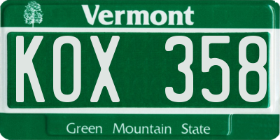 VT license plate KOX358