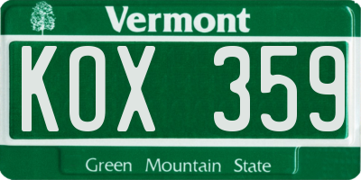 VT license plate KOX359