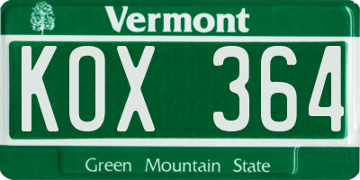 VT license plate KOX364