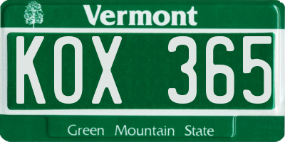 VT license plate KOX365