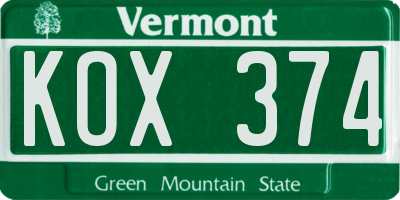VT license plate KOX374