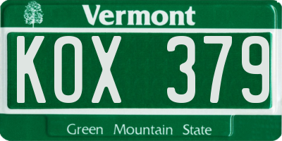 VT license plate KOX379